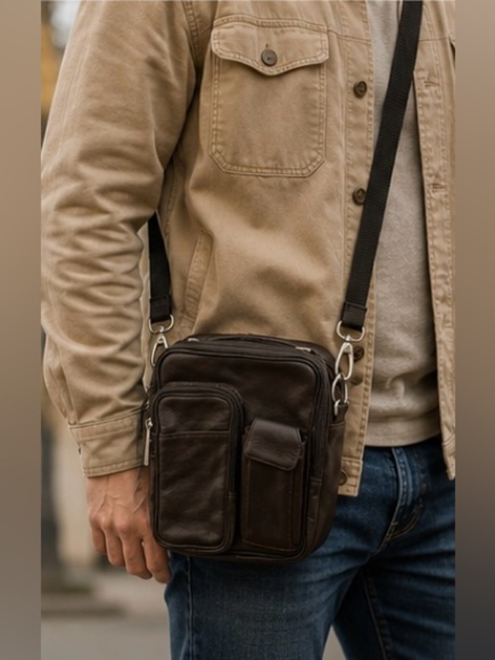Wilsons Leather Brown Organizer Crossbody Bag Genuine Leather Travel EDC